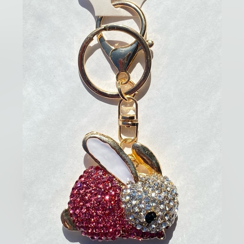 Sparkling Bunny bag charm keychain NWT